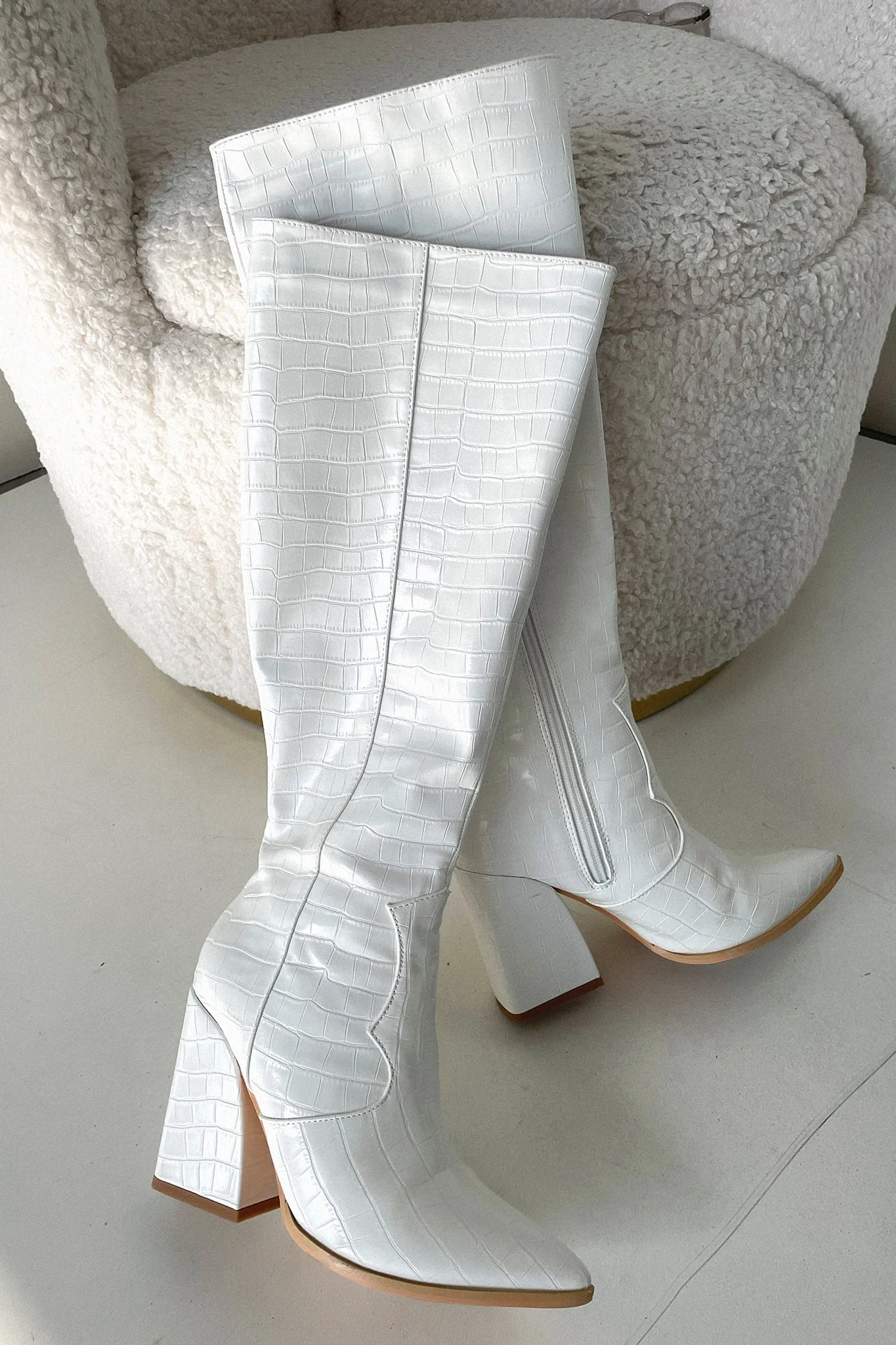 Edora Knee - High Boot - White Croc - Image 4