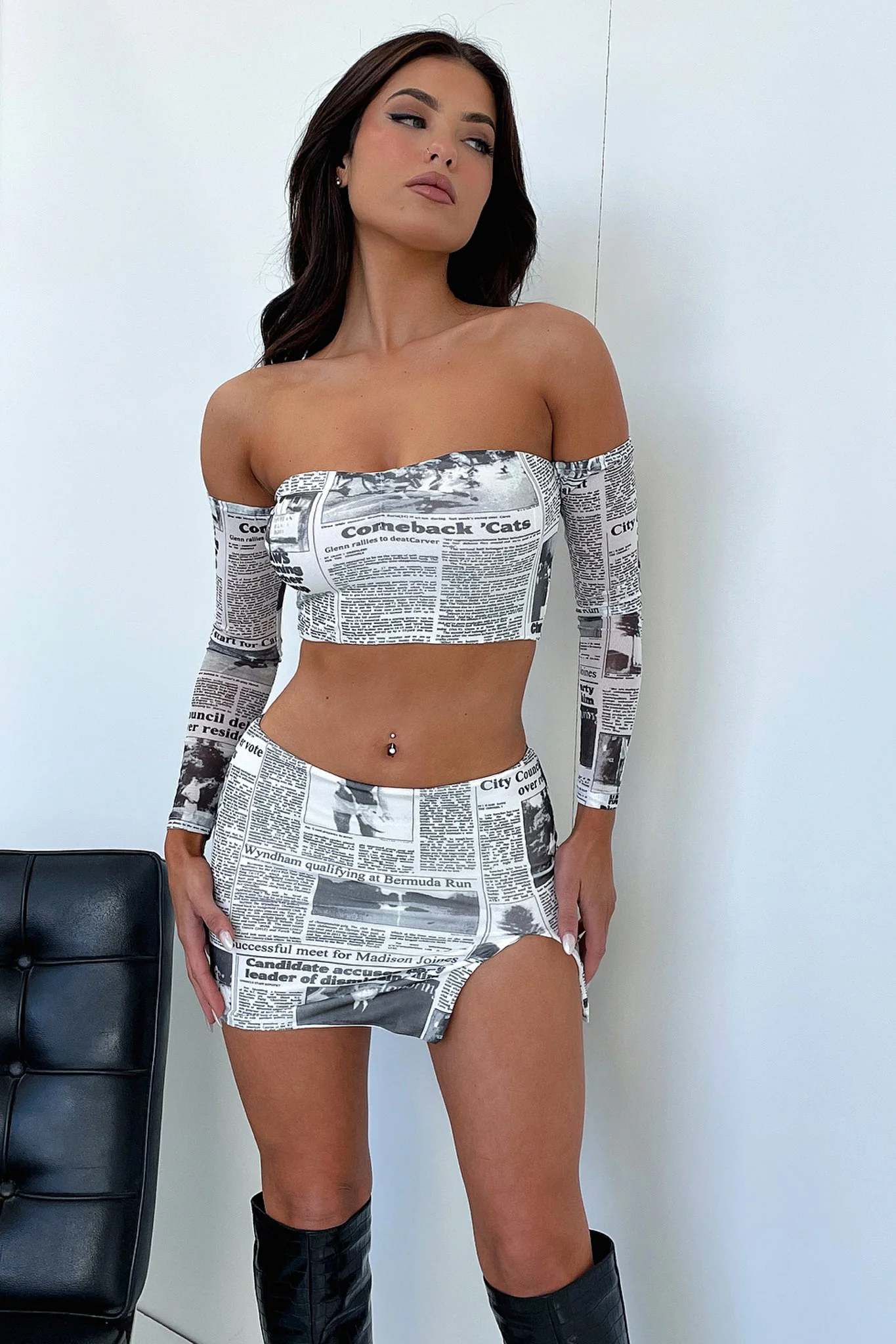 Mikayla Skirt - Grey News Paper Skirt - Image 6