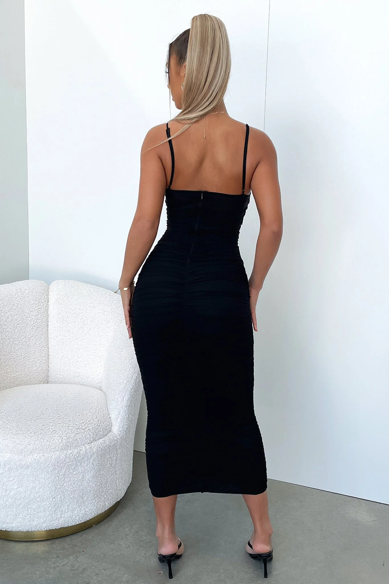 Zena Mesh Full Length Dress - Black - Image 6
